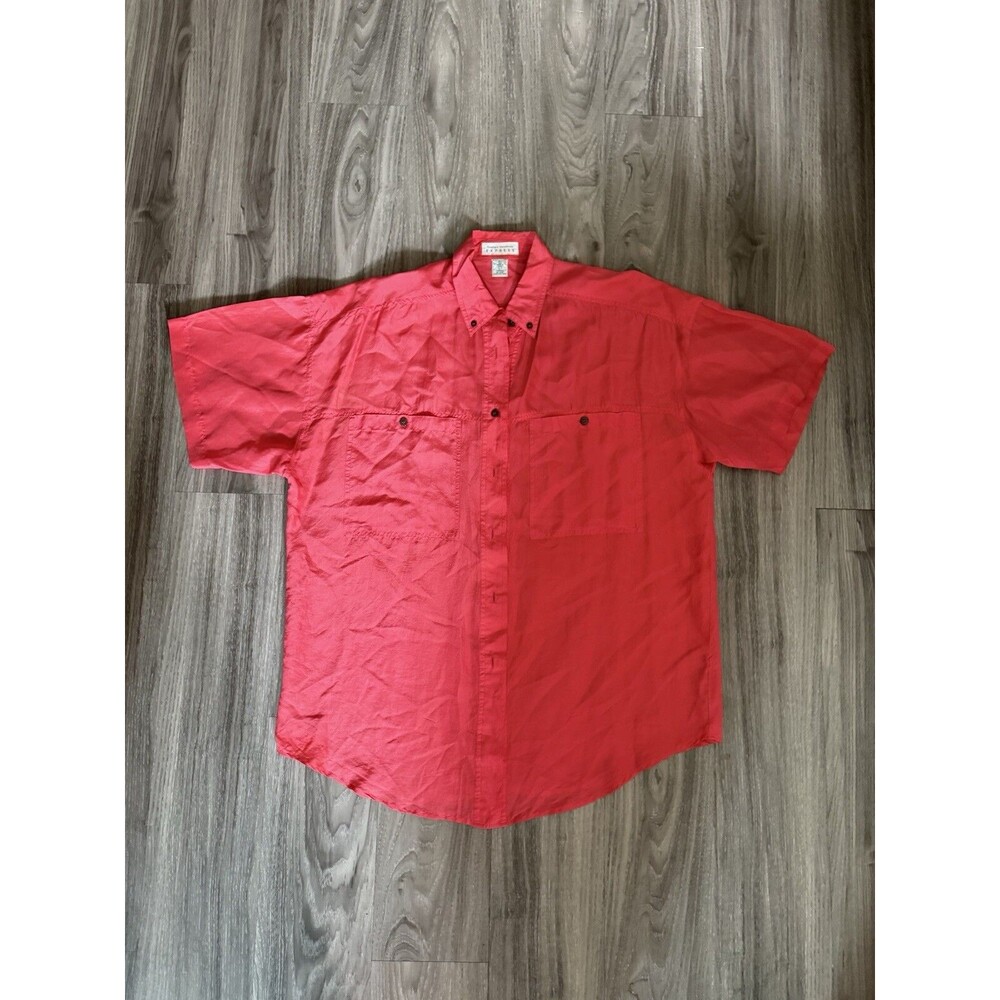 VINTAGE EXPRESS Coral Pink Silk Short Sleeve Collared Shirt Blouse Size Small